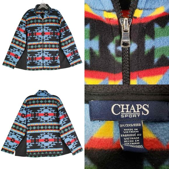 Chaps Sport Fleece Jacket Plus Size 3X Aztec Southwestern Full Zip LS - Picture 1 of 11